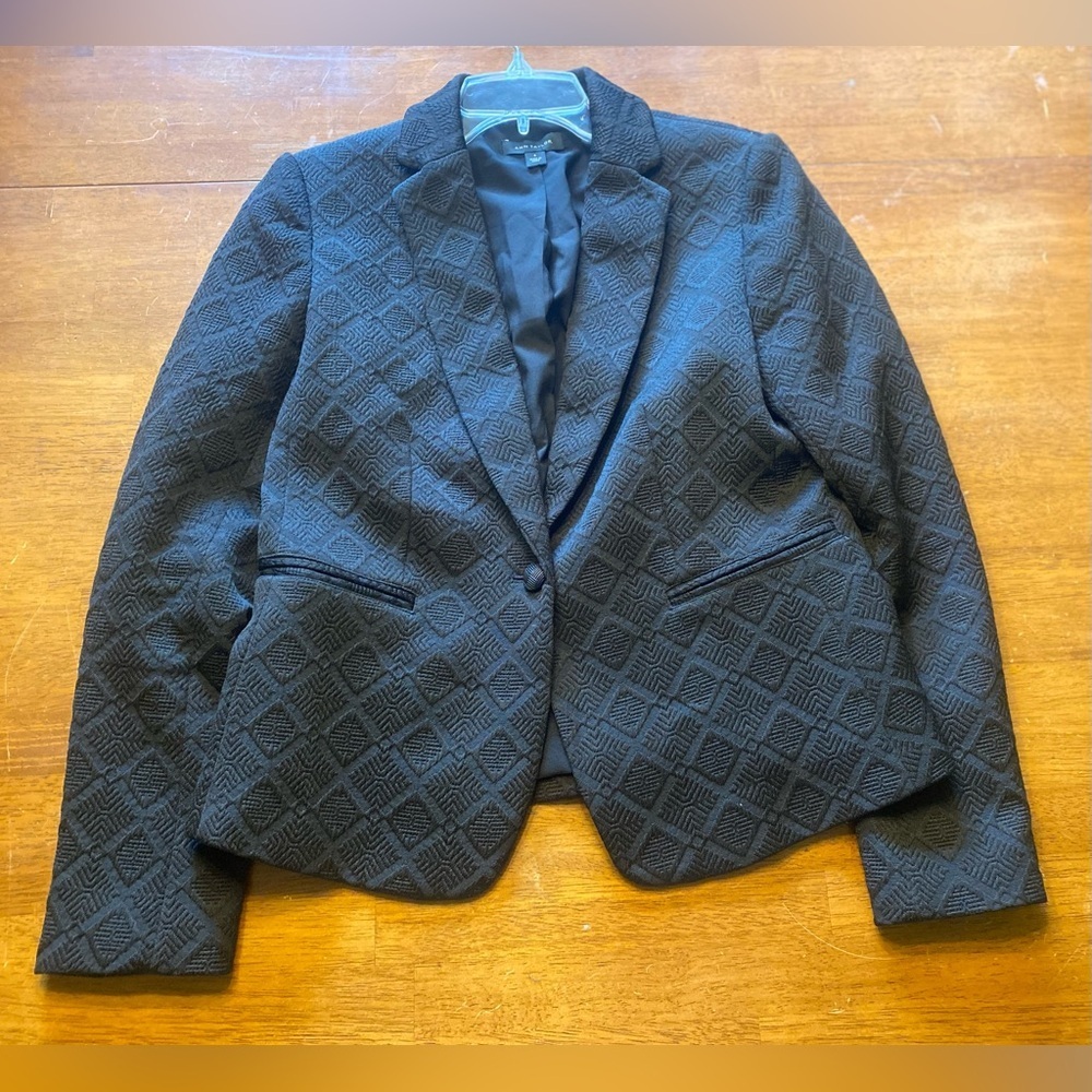 Ann Taylor Black Textured Diamond-Pattern Blazer